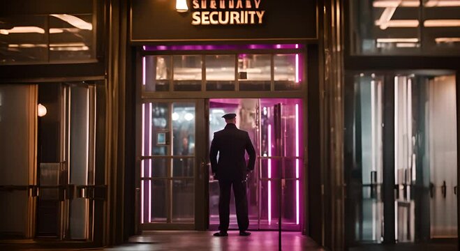 Disco bouncer at the entrance to a night club.