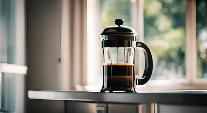 French press coffee maker in the kitchen.