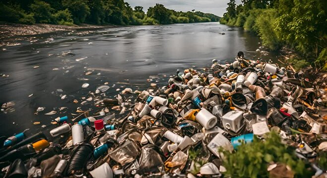 Garbage polluted river.