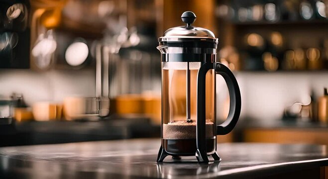 French press coffee maker in the kitchen.