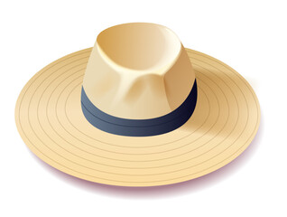 Straw hat with wide brim and black band summer accessory beachwear fashion isolated on white background