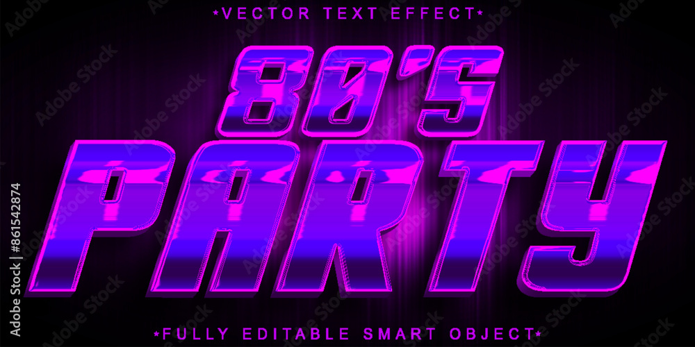 Poster retro shiny purple 80's party vector fully editable smart object text effect