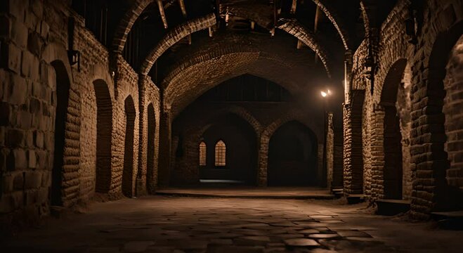 Interior of a prison in a castle.