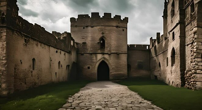 Interior of a prison in a castle.