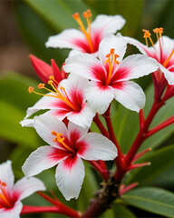 Macro flores rojas y blancas con el ínterior anaranjado 