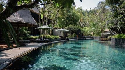 Tranquil Poolside Oasis with Lush Greenery