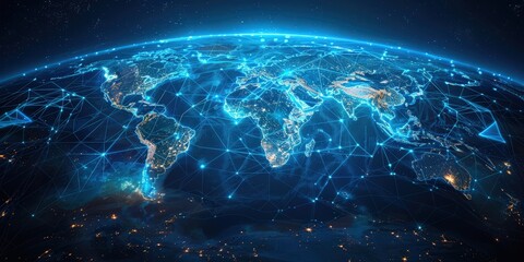 Obraz premium Global Network Connections, Digital World Map