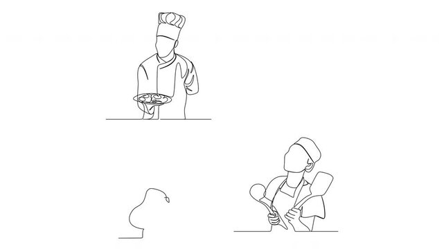 Line drawing of a chef. Vector illustration. Kitchen