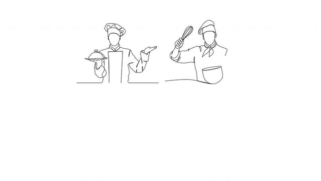 Line drawing of a chef. Vector illustration. Kitchen