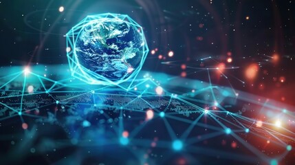 Fototapeta premium Digital image of a glowing Earth with network lines, representing global connectivity and technology.