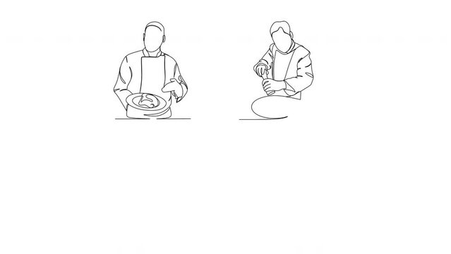 Line drawing of a chef. Vector illustration. Kitchen