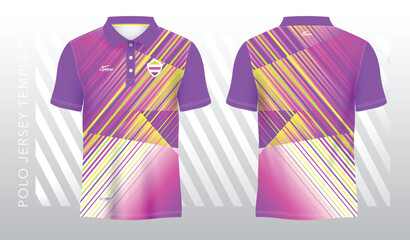 abstract purple pink yellow and green polo jersey sport. Sport uniform in front and back view