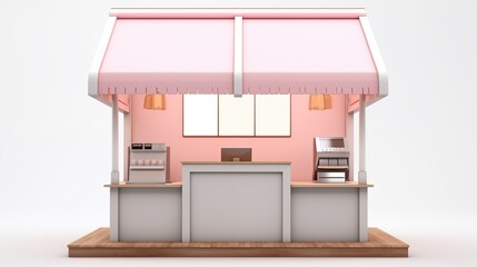A Modern Kiosk With A Pink Awning. 