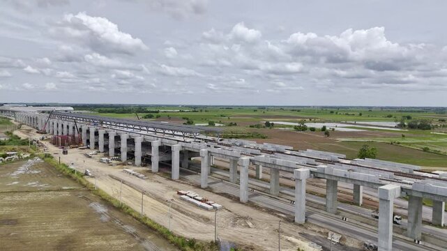 June,24,2024,Lopburi thailand,Site where construction of a high-speed rail station terminal building is underway in a rural province of Thailand.