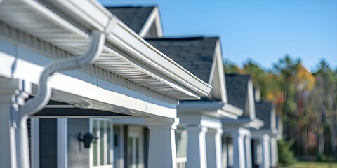 Upscale American neighborhood with white gutter guards and clean soffit. Concept White Gutter Guards, Clean Soffit, Upscale American Neighbourhood