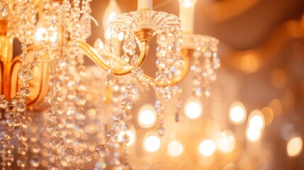 An elegant chandelier with sparkling crystals and intricate designs