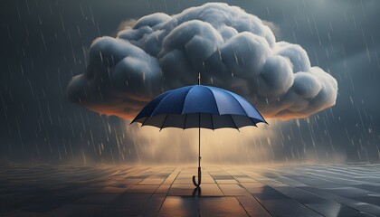 3D rendering of an umbrella under a stormy cloud