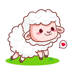 Cute Sheep Jumping Cartoon Character. Adorable and Kawaii Animal Vector Illustration. Isolated White Background. Icon Mascot Concept Design.