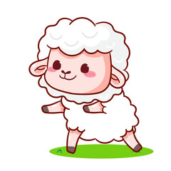 Cute Sheep Cartoon Character. Adorable and Kawaii Animal Vector Illustration. Isolated White Background. Icon Mascot Concept Design.