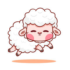 Fototapeta premium Cute Sheep Jumping Cartoon Character. Adorable and Kawaii Animal Vector Illustration. Isolated White Background. Icon Mascot Concept Design.
