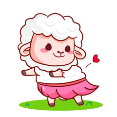 Fototapeta premium Cute Sheep Dancing Cartoon Character. Adorable and Kawaii Animal Vector Illustration. Isolated White Background. Icon Mascot Concept Design.