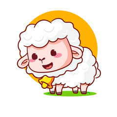 Cute Sheep Cartoon Character. Adorable and Kawaii Animal Vector Illustration. Isolated White Background. Icon Mascot Concept Design.