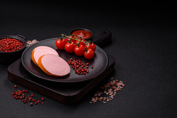 Boiled vegan or vegetarian sausage made from meat substitutes