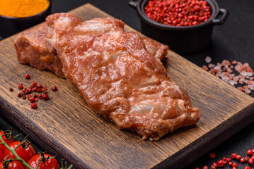 Raw pork or beef ribs in honey sauce with salt, spices