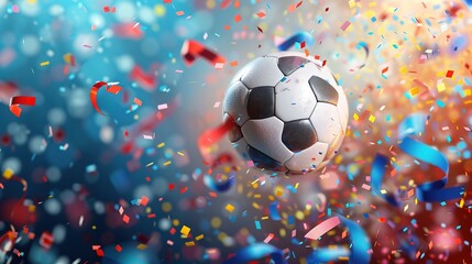 Fototapeta premium Winner celebration concept background illustration - Soccer ball and confetti