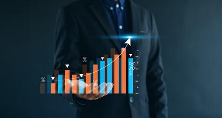Businessman calculating income and return on investment, stock market,  income, return, retirement,...