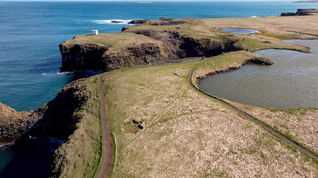 Aerial View of Cliffs Between Arnarstapi and Hellnar. Stunning Snaefellsnes Regional Park, Iceland