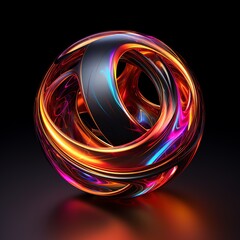 Vibrant 3D abstract sphere with colorful swirling patterns, glowing with dynamic light against a dark background.