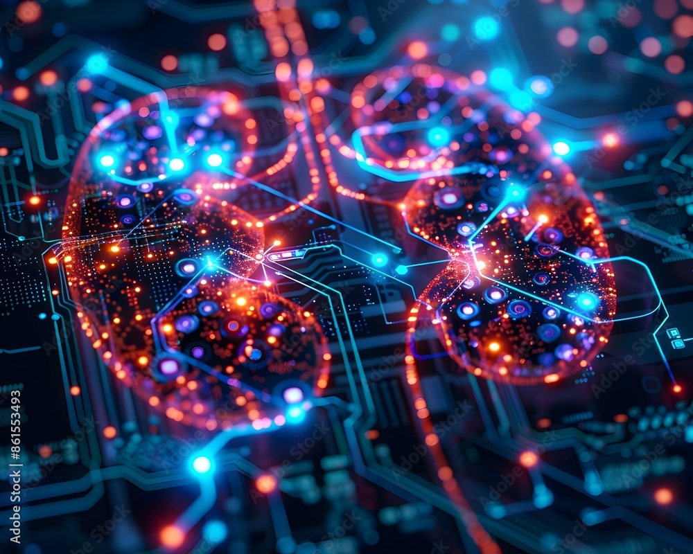 Poster cybersecurity in healthcare digital kidney composed of code and circuitry