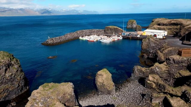 Aerial View of Cliffs Between Arnarstapi and Hellnar. Stunning Snaefellsnes Regional Park, Iceland