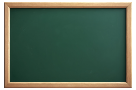 Isolated green school chalkboard with wooden frame on transparent background, ideal for messages, learning, and teaching in class.