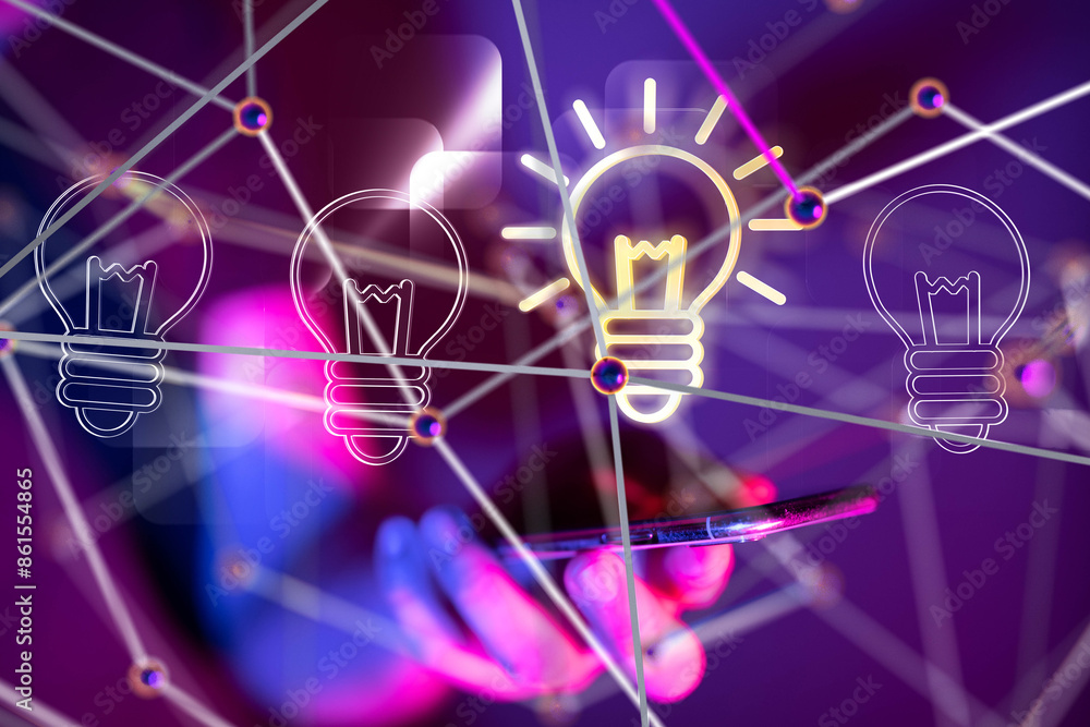 Poster Neural network 3D illustration. Big data and cybersecurity - 3d