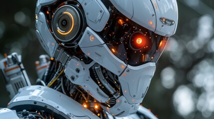 Fototapeta premium The Mechanical Eye Gazes Upon a Verdant World. Generative AI