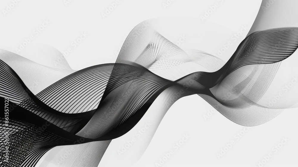 Poster abstract black flowing wave lines on white background. modern flow curve design for presentation, br