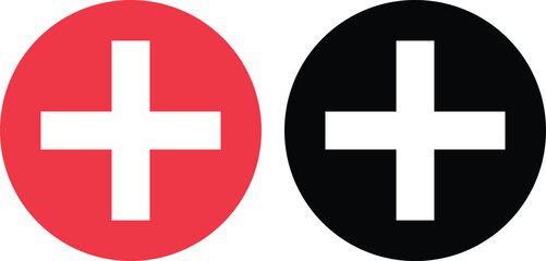 Obraz premium Minimalist logo design, Swiss cross symbol, red circle, black circle, white cross, high contrast, geometric shapes,