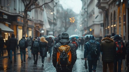 Urban Chaos: Gloomy Scene of People Walking with Heads Down