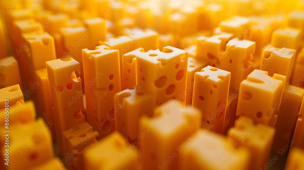 Poster towering cheese labyrinth intricate geometric structure abstract design