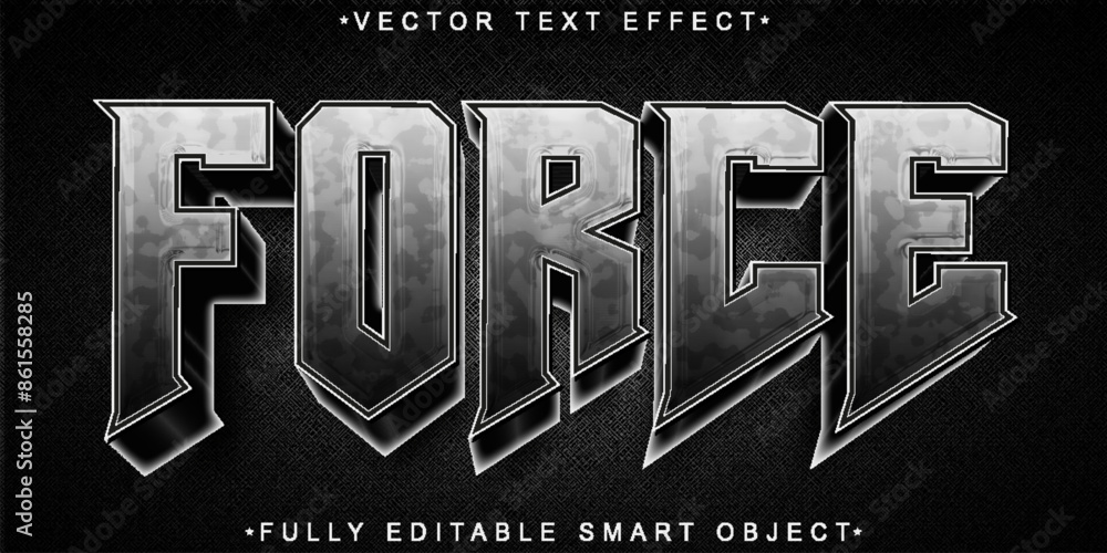 Poster silver force vector fully editable smart object text effect