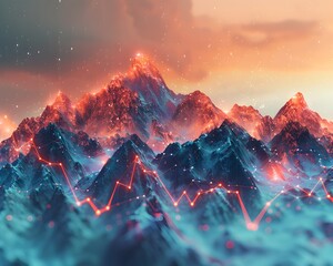 Dynamic Financial Growth Concept Integrated with Majestic Mountain Landscape