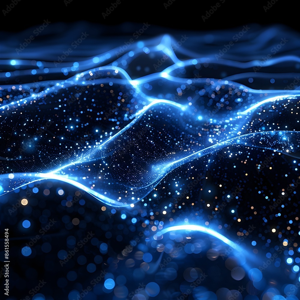 Poster dynamic and modern financial data streams flowing through a digital landscape