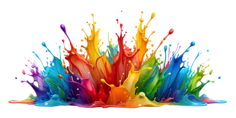Fototapete Formen A vibrant and energetic display of colorful paint splashes against a stark white background  © Mari Dein
