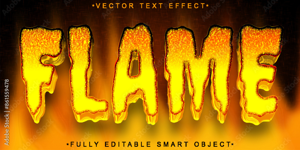Poster flame fire vector fully editable smart object text effect