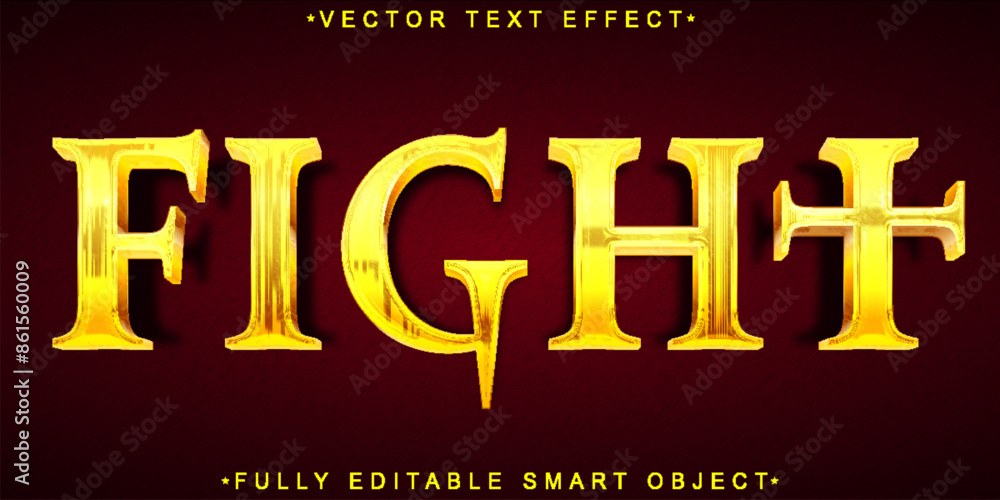 Poster golden shiny fight vector fully editable smart object text effect