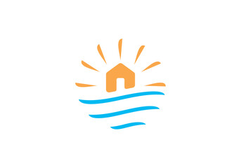 water waves and home in the shape of circle abstract logo icon vector