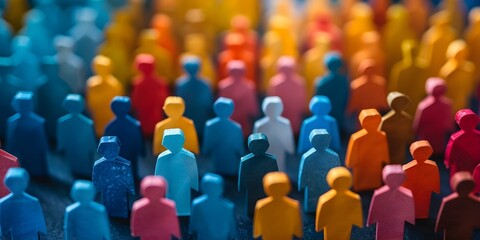 Obraz premium Vibrant paper figures in a variety of colors representing a diverse group. Concept Paper Figures, Diversity, Vibrant Colors, Artistic Representation, Community Integration