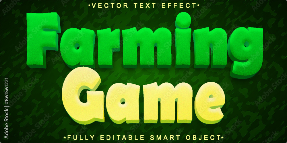 Poster cartoon farming came vector fully editable smart object text effect